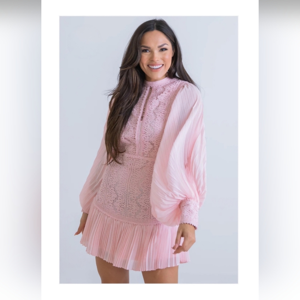 KARLIE Pink Chiffon Crochet Dress - Size Medium (4-6)